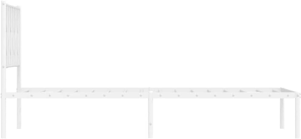 Single Metal Bed Frame with Headboard White Steel Modern Classic Design for Bedroom Guest Room Adults