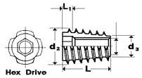 Threaded Insert Nut, 5/16-18 x 13mm Hex Drive, Non-Flange (1000)