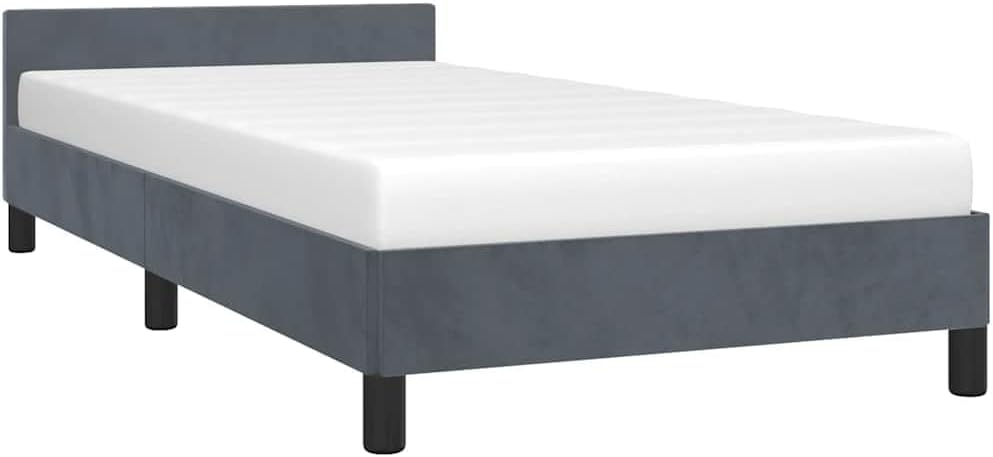 Dark Grey Velvet Twin Bed Frame with Headboard 39.4 x 77.6 Inches Upholstered Platform Bed Frame Soft Fabric Velvet Cover Modern Design Easy Assembly for Bedroom
