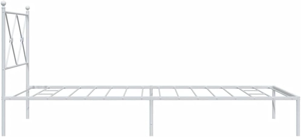 White Powder-Coated Steel Single Bed Frame with Headboard, Durable Metal Bed Frame for Adults, Modern Design and Sturdy Construction, 39.4 x 78.7 Inches, Easy Assembly