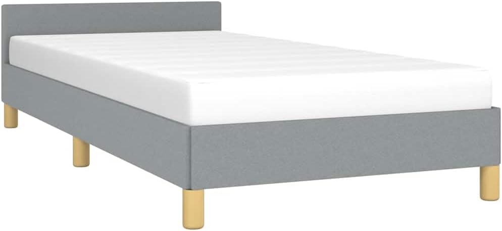 Twin Bed Frame with Headboard Light Gray Upholstered Platform Bed Frame Fabric Modern Design No Box Spring Needed for Bedroom Furniture