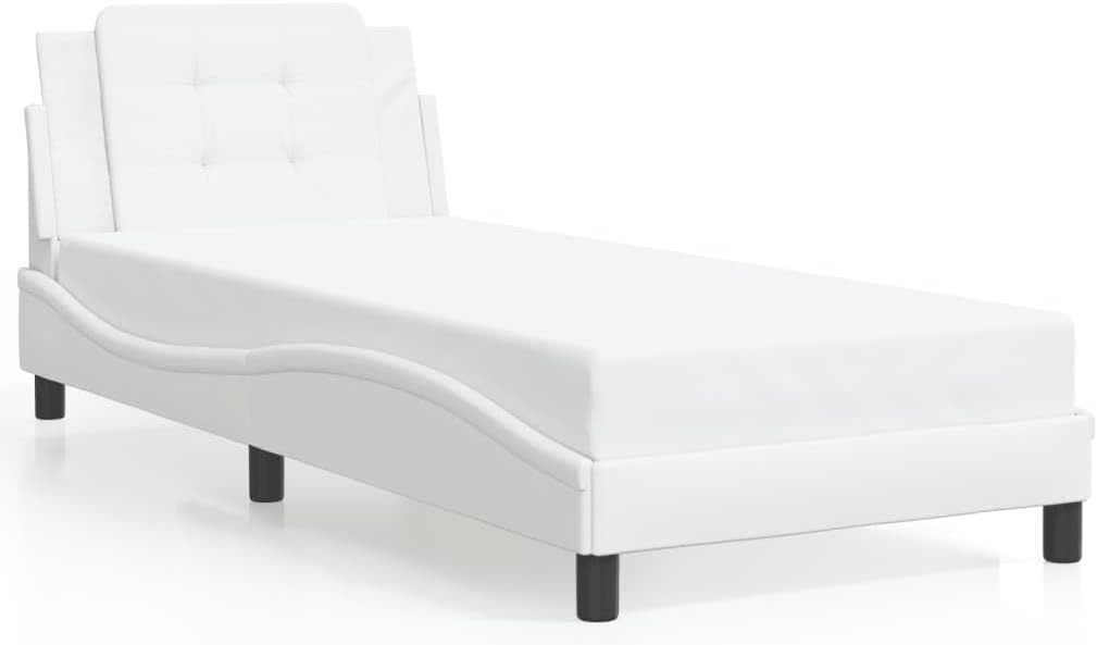 Twin Bed Frame White Faux Leather Upholstered Platform Bed with Underbed Storage, Easy Assembly and Modern Design for Bedroom Furniture