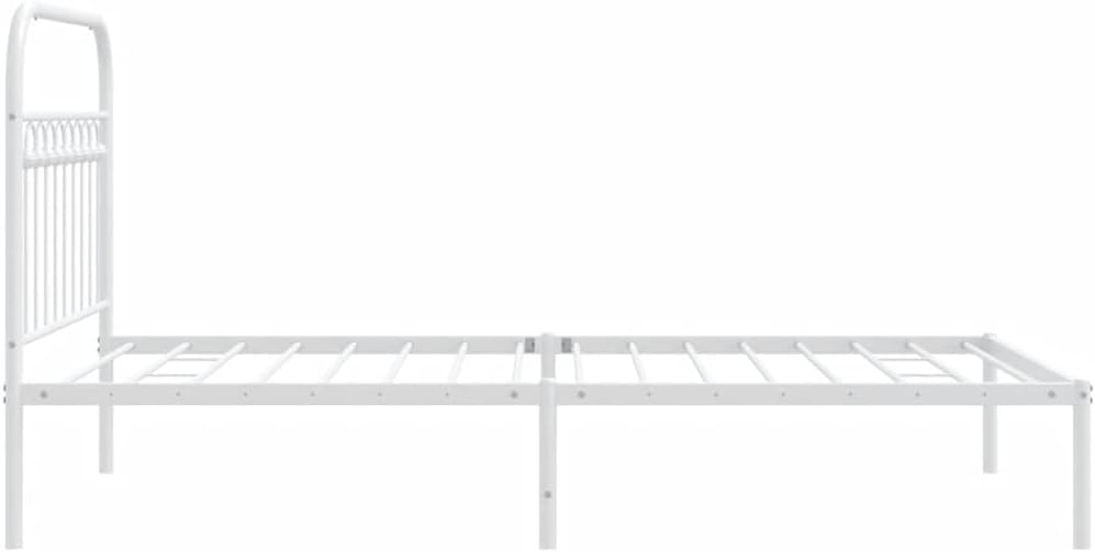White Steel Bed Frame 39.4 x 78.7 in with Headboard, Sturdy Rectangular Metal Frame for Standard Mattress, Easy Assembly, Rust-Resistant Powder Coated Finish, Classic Design