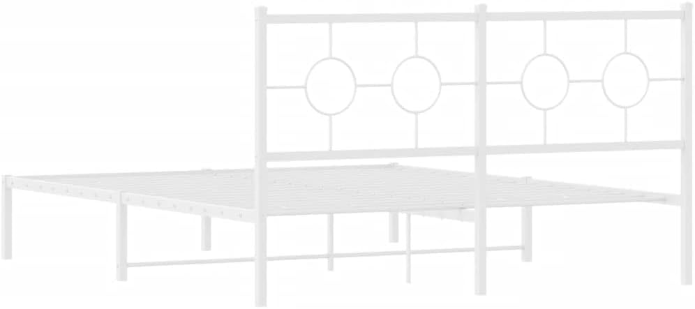Metal Bed Frame with Headboard White Queen Size Platform Bed Frame Steel Construction Underbed Storage Space Sturdy Support for Bedroom