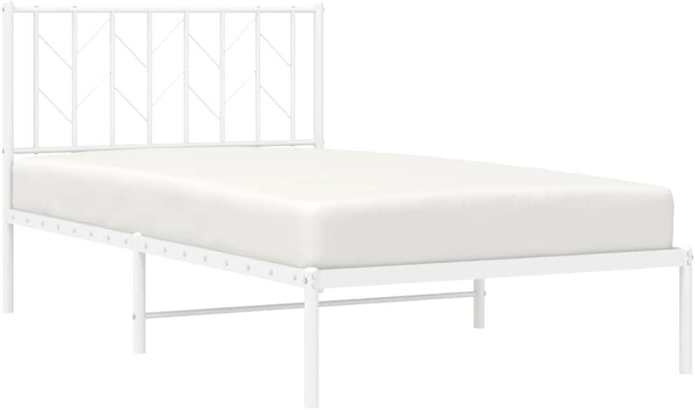 Metal Bed Frame with Headboard White Queen/Twin Size Platform Steel Frame Sturdy Support Underbed Storage Space for Bedroom Furniture