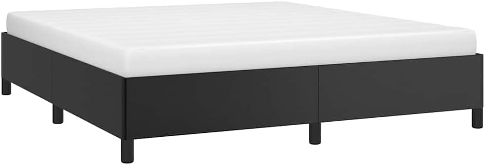 King Size Upholstered Platform Bed Frame Black Modern Minimalist Design Sturdy Engineered Wood and Faux Leather Easy Assembly for Bedroom