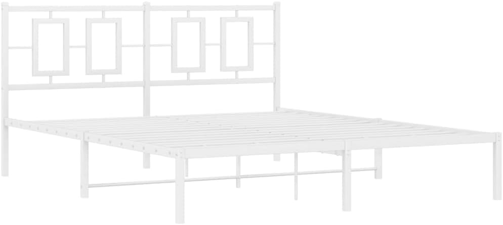 Metal Bed Frame with Headboard White Queen Platform Bed Frame 59.1'x78.7' Steel Construction Sturdy Bedframe with Underbed Storage Space for Bedroom Furniture