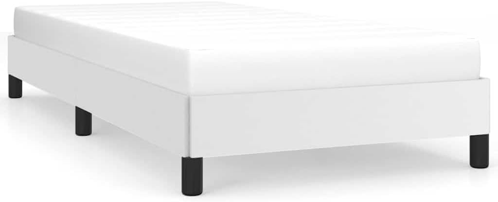Twin Bed Frame White 39.4'x74.8' Platform Bed Frame Upholstered Faux Leather No Box Spring Needed Sturdy Slatted Base Bedframe for Bedroom Guest Room