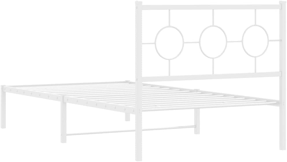 Metal Bed Frame with Headboard White 39.4'x78.7' - Sturdy Steel Platform Bed Frame for Queen Twin Mattress, Underbed Storage Space, Durable Bedframe for Bedroom Furniture
