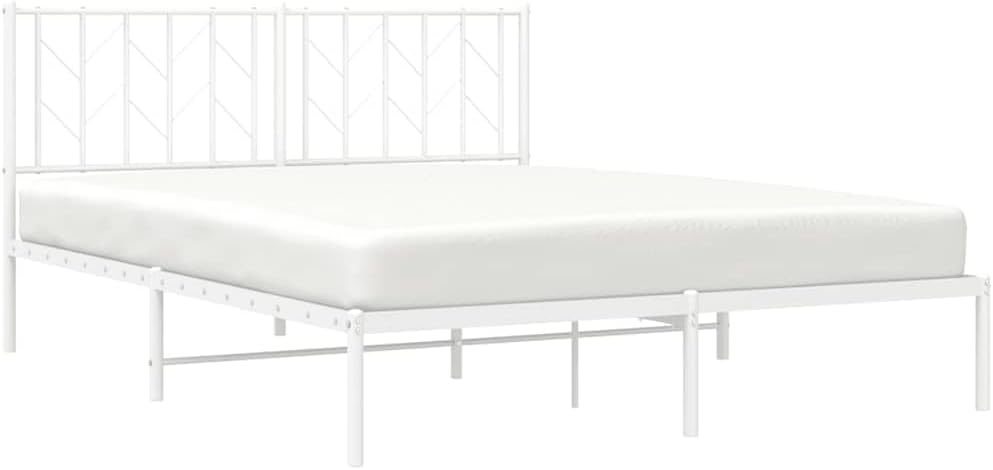 Queen Bed Frame with Headboard Metal Platform Bed Frame White 59.1'x78.7' Steel Construction Sturdy Underbed Storage Space for Bedroom Furniture