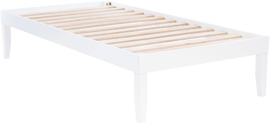 Powell Fordham White Solid Pine Wood Twin Sized Platform Bed with Set of 2 Two Drawer Nightstands