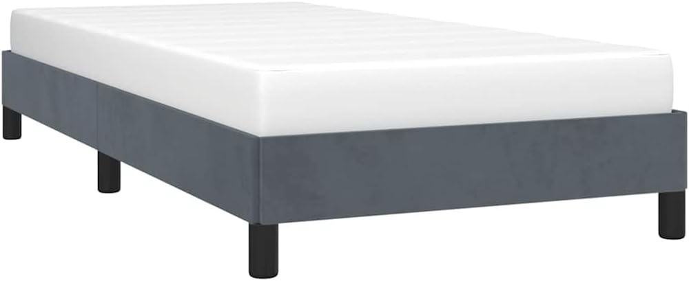 Dark Gray Velvet Twin XL Bed Frame with Plywood and Engineered Wood, Breathable Material and Matte Finish for Modern Bedroom, Rectangular Shape with Square Legs for Easy