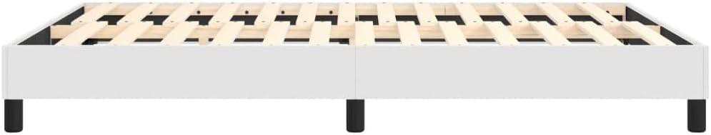 Upholstered Platform Bed Frame Full Size White Faux Leather Modern Bedframe with Sturdy Legs and Slat Support System for Bedroom Furniture