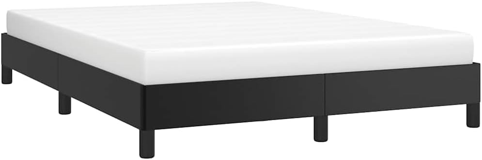 Full Size Bed Frame Black 53.9'x74.8' Platform Bed Frame with Faux Leather Upholstery Sturdy Wood Slats No Box Spring Needed Modern Bedroom Furniture
