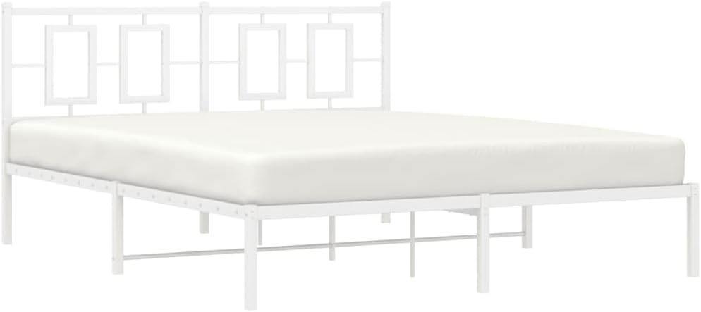 Metal Bed Frame with Headboard White Queen Platform Bed Frame 59.1'x78.7' Steel Construction Sturdy Bedframe with Underbed Storage Space for Bedroom Furniture