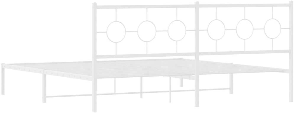 White Powder-Coated Steel Full Bed Frame with Headboard, Industrial Design for Modern Bedroom, 4-Piece Set with Ample Storage Space and Robust Construction