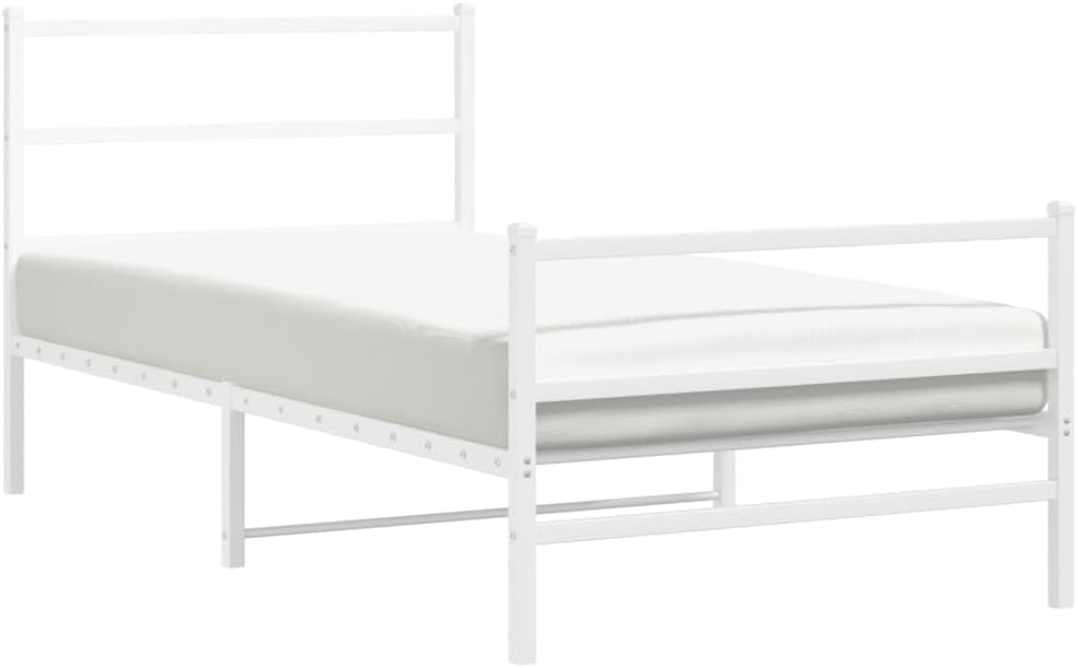 Twin Bed Frame White Metal Modern Design with Headboard and Footboard Sturdy Powder Coated Steel Construction for Bedroom Adults and Guests