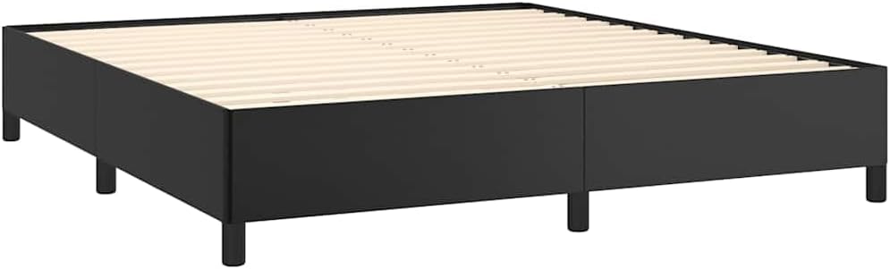 King Size Upholstered Platform Bed Frame Black Modern Minimalist Design Sturdy Engineered Wood and Faux Leather Easy Assembly for Bedroom
