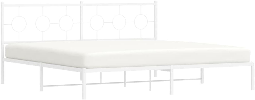 White Powder-Coated Steel Full Bed Frame with Headboard, Industrial Design for Modern Bedroom, 4-Piece Set with Ample Storage Space and Robust Construction