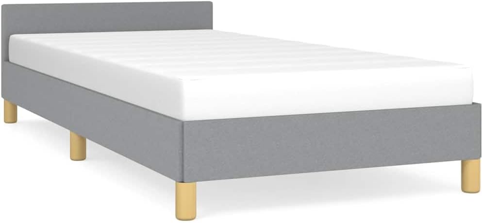 Light Grey Twin Bed Frame with Headboard, Durable Upholstered Platform Frame with Breathable Slats for Modern Bedroom Decor, Easy Assembly Included