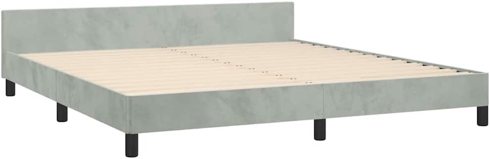 King Size Bed Frame with Headboard Light Grey Velvet Upholstered Platform Bed Frame Modern Minimalist Design Sturdy Engineered Wood Structure for Bedroom