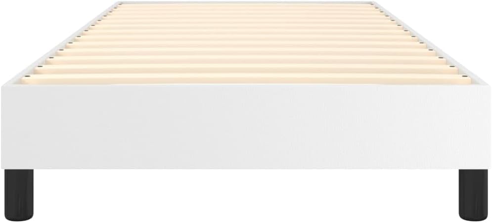 Twin Bed Frame White Faux Leather Platform Bed Frame with Plywood Slats Sturdy Supportive Legs Bedroom Furniture for Home