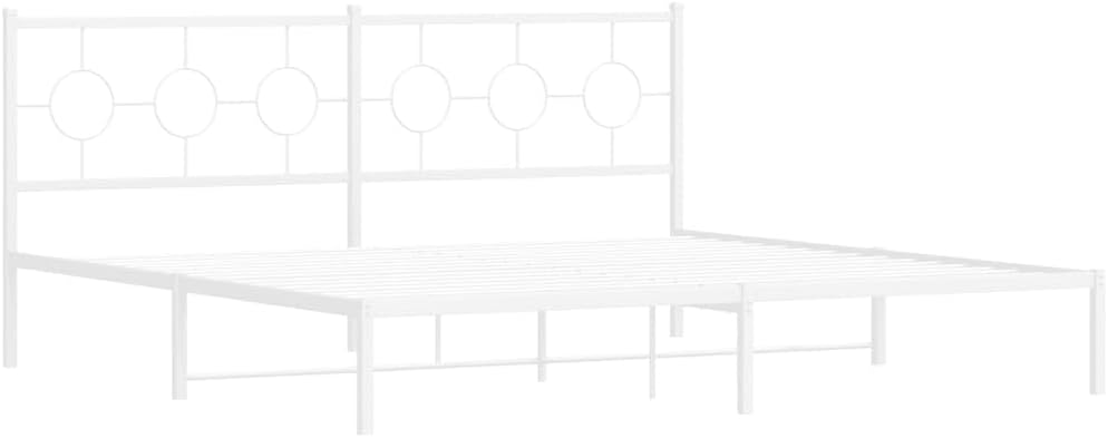 White Powder-Coated Steel Full Bed Frame with Headboard, Industrial Design for Modern Bedroom, 4-Piece Set with Ample Storage Space and Robust Construction