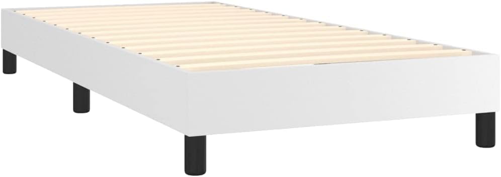Twin Bed Frame White Faux Leather Platform Bed Frame with Plywood Slats Sturdy Supportive Legs Bedroom Furniture for Home