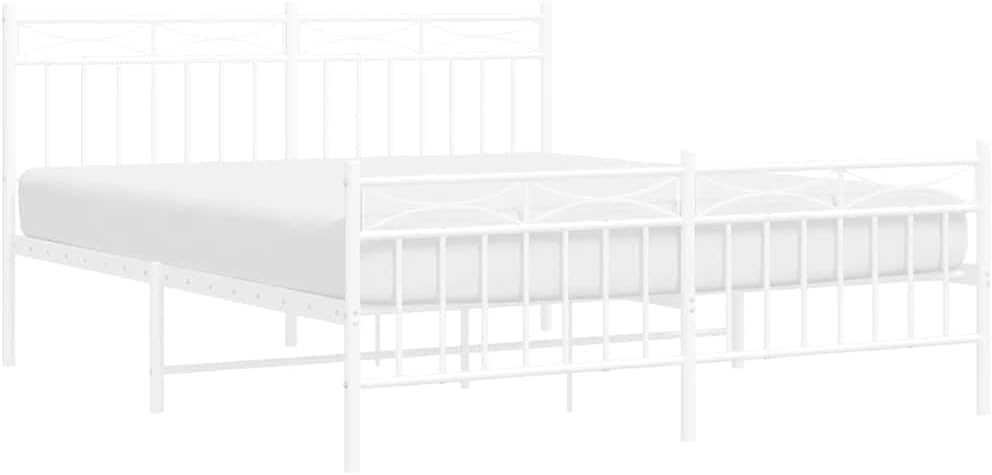 King Size Bed Frame White Powder-Coated Steel, 4-Piece Sturdy Metal Platform with Open Base for Underbed Storage and Easy Assembly, Timeless Design for Bedroom, Durable