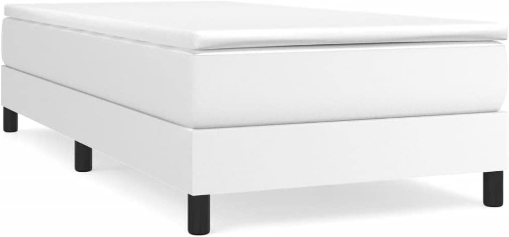 Twin Bed Frame White Faux Leather Upholstered Platform Bed Frame Modern Minimalist Design Sturdy Wood Furniture for Bedroom