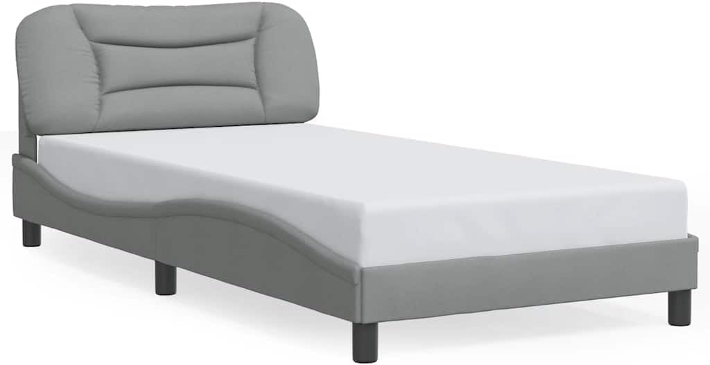 Light Grey Twin Bed Frame with Wavy Sides and Plush Headboard, Sturdy Solid Pine Construction with Under-Bed Storage, Modern Minimalist Design for Bedroom, Breathable