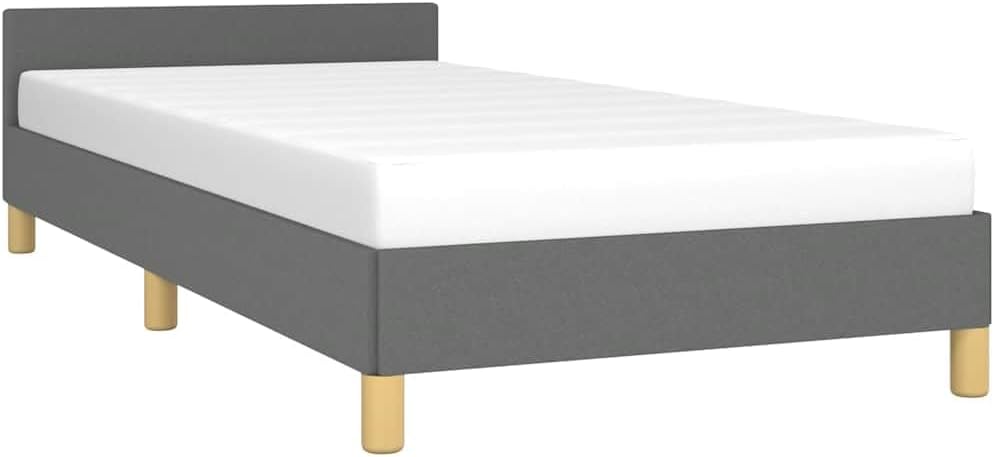 Twin XL Upholstered Bed Frame with Headboard in Dark Grey 100% Polyester Fabric, Engineered Wood Structure for Lasting Durability and Easy Assembly, Modern Minimalist Design