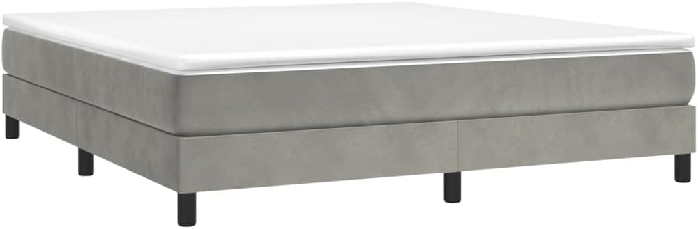 Light Grey Velvet Upholstered King Size Bed Frame with Sturdy Engineered Wood and Plywood Structure Minimalist Design for Bedroom Furniture Comfortable Height Elegant Style