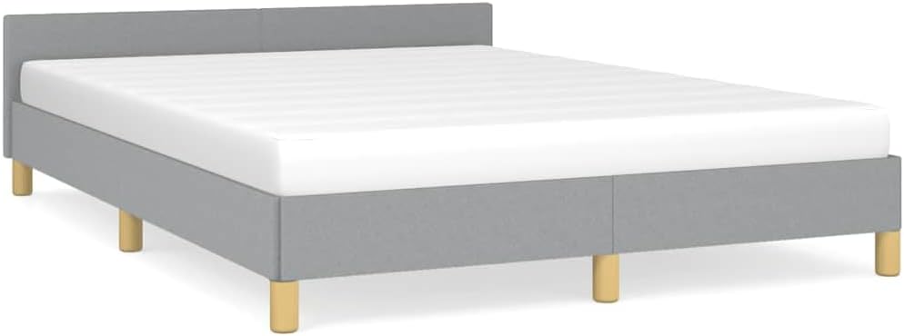 Full Bed Frame with Headboard Light Gray Fabric Platform Bed Frame No Box Spring Needed Sturdy Wood Slats Support Modern Bedframe for Bedroom Furniture
