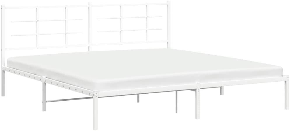 Metal Bed Frame with Headboard White King Size 76'x79.9' Steel Platform Bed Frame for Bedroom Furniture Durable Sturdy Design with Underbed Storage Space