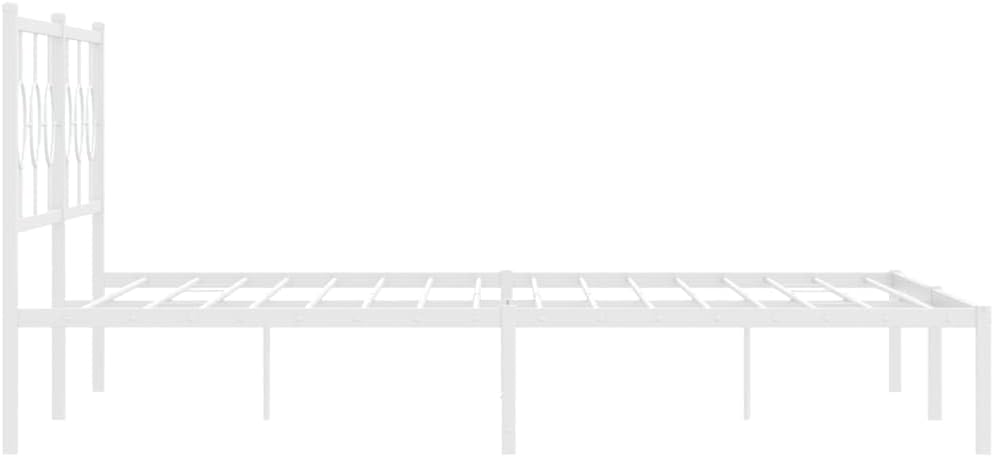 White Powder-Coated Steel Full Bed Frame with Headboard, Industrial Design for Modern Bedroom, 4-Piece Set with Ample Storage Space and Robust Construction