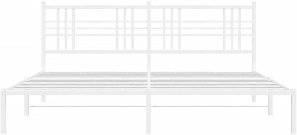 White Powder-Coated Steel Double Modern Bed Frame with Headboard, 76.0 in Wide 80.0 in Long, Durable Metal Construction for Adults and Guests, Contemporary Design, Sturdy