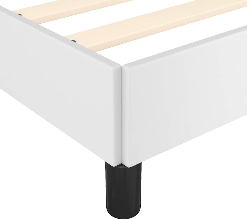 Faux Leather Upholstered Platform Bed Frame with Headboard White Full Size Sturdy Slat Support No Box Spring Needed Modern Bedroom Furniture