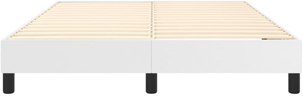 Upholstered Platform Bed Frame Full Size White Faux Leather Modern Bedframe with Sturdy Legs and Slat Support System for Bedroom Furniture