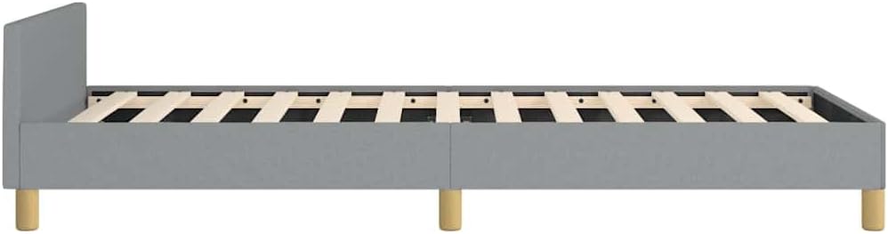 Twin Size Light Grey Platform Bed Frame with Upholstered Headboard, Sturdy Bedframe for Small Bedrooms Guest Room Furniture