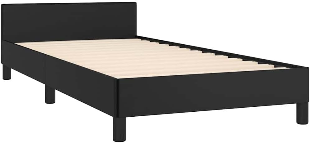 Twin Bed Frame with Headboard Black Faux Leather Platform Bed Frame No Box Spring Needed Durable Low Maintenance Modern Bedroom Furniture