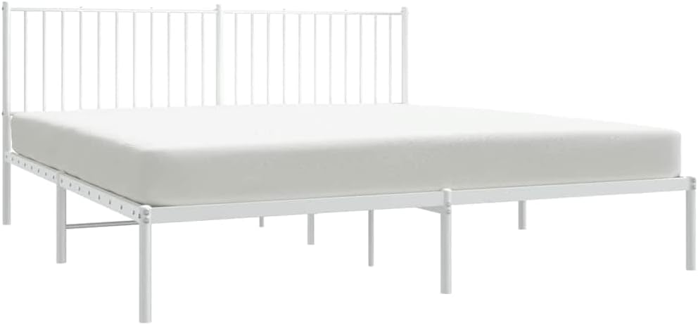 White Powder-Coated Steel Double Bed Frame with Headboard 73.6 x 86.2 x 35.6 in, 550 lb Capacity Modern Platform Bed Frame for Bedroom Guest Room and Apartment Living