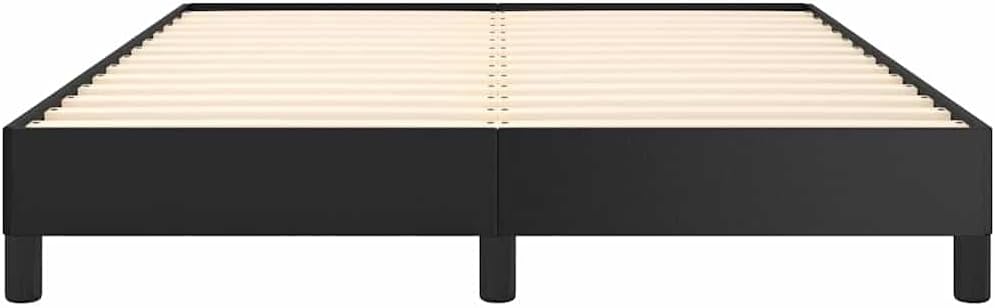 Full Size Platform Bed Frame Upholstered Faux Leather No Box Spring Needed Sturdy Slatted Base Modern Bedframe for Bedroom Black 53.9'x74.8'