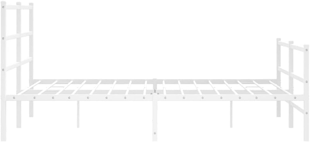 Modern King Size Bed Frame 59 x 79 in White Powder-Coated Steel, Strong Metal Construction with Breathable Fabric for Superior Stability and Elegant Aesthetic, Compact Design