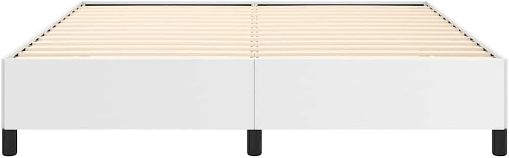 White Queen Upholstered Platform Bed Frame with Sturdy Wood Legs, Modern Faux Leather Mattress Foundation for Bedroom Space Saving Design