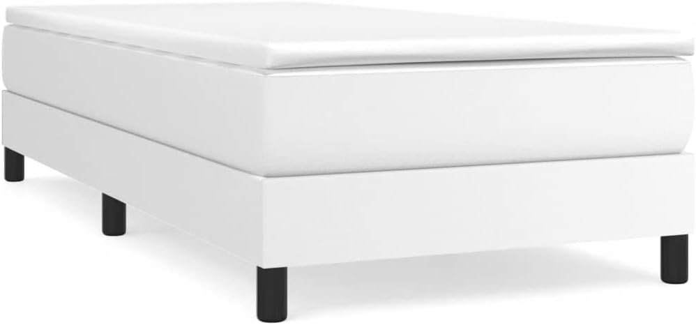 Twin Bed Frame White Faux Leather Platform Bed Frame with Plywood Slats Sturdy Supportive Legs Bedroom Furniture for Home
