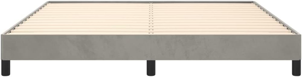 Light Grey Velvet Upholstered King Size Bed Frame with Sturdy Engineered Wood and Plywood Structure Minimalist Design for Bedroom Furniture Comfortable Height Elegant Style