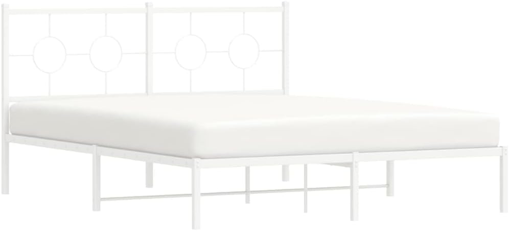 Metal Bed Frame with Headboard White Queen Size Platform Bed Frame Steel Construction Underbed Storage Space Sturdy Support for Bedroom