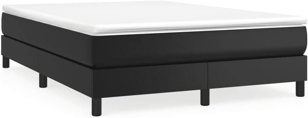 Full Size Upholstered Platform Bed Frame Black Faux Leather Modern Bedframe with Sturdy Wooden Slats for Bedroom Furniture Support