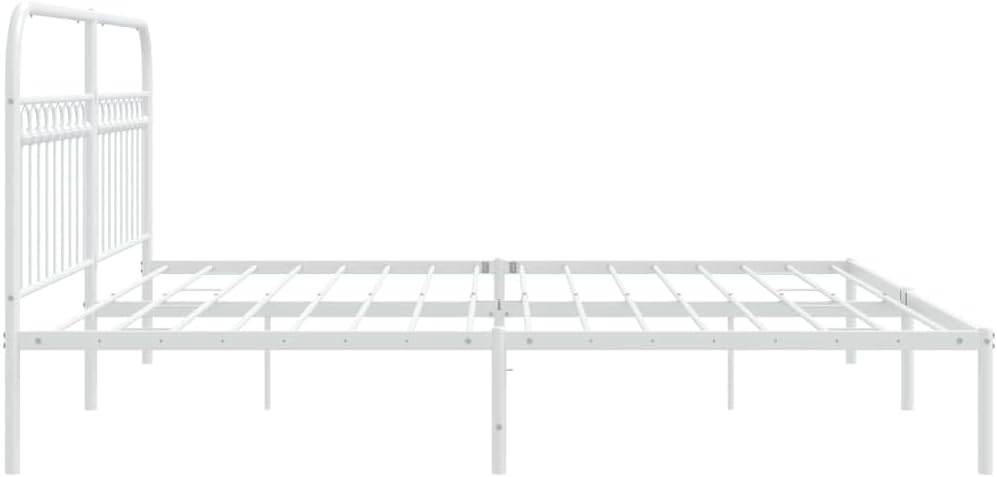 White Steel Full Bed Frame with Headboard, Traditional Rectangular Design, Durable Metal Construction and Easy Assembly, Powder-Coated Finish for Bedroom and Guest Room Use